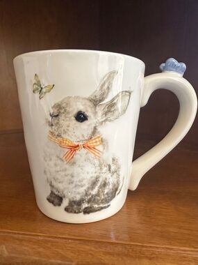 Pier 1 Bunny Pals Rabbit Mug with Butterfly Handle Accent Spring Easter